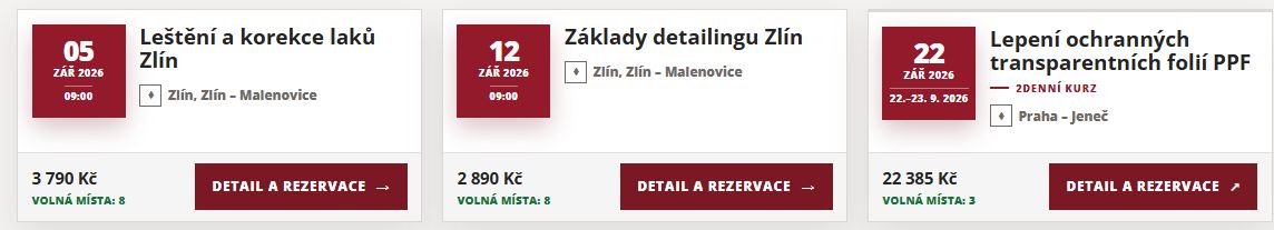 Skutečné karty kurzů na webu
