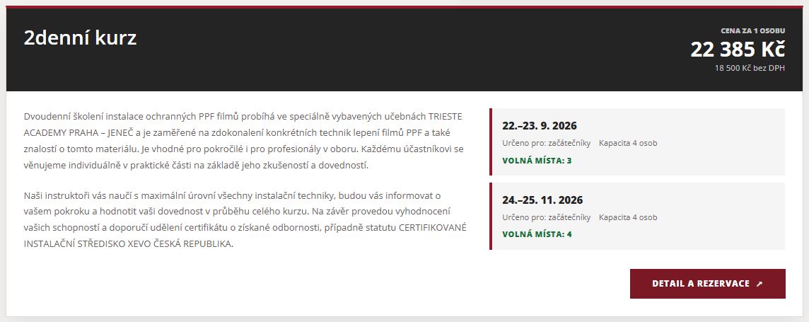 Skutečný externí panel kurzu na webu
